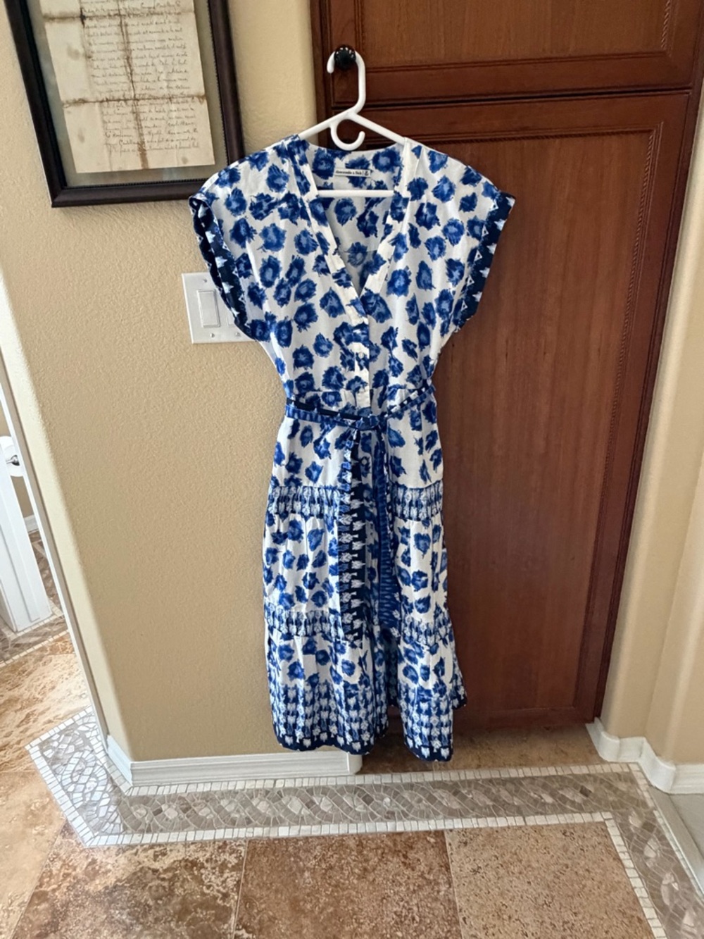 Abercrombie & Fitch White and Blue Floral Wrap Midi Dress